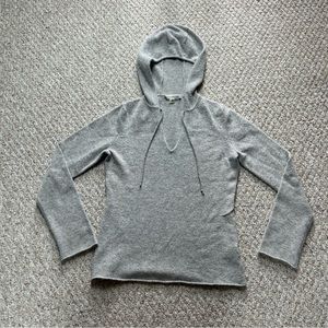 Banana Republic Rabbit Hair Hoodie Womens XS Wool Blend Hooded Pullover V Neck